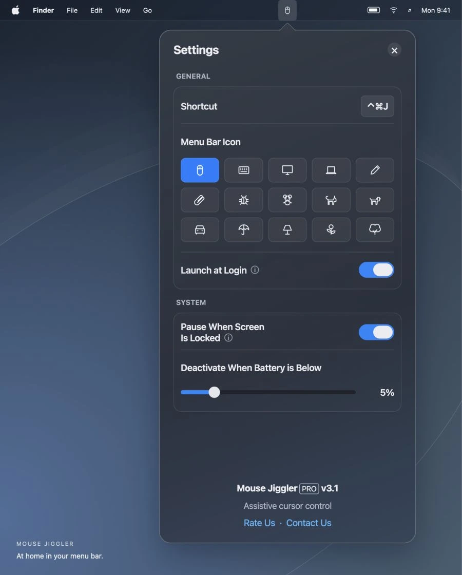 Mouse Jiggler settings interface recreation based on version 3.1